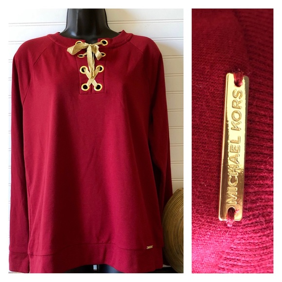 MICHAEL Michael Kors Sweaters - Michael Kors Lace Up Red and Gold Sweater